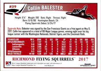 2017 Grandstand Richmond Flying Squirrels #NNO3 Collin Balester Back