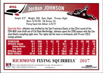 2017 Grandstand Richmond Flying Squirrels #NNO17 Jordan Johnson Back