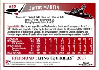 2017 Grandstand Richmond Flying Squirrels #NNO20 Jarret Martin Back
