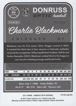 2017 Donruss Optic - Carolina Blue #93 Charlie Blackmon Back