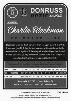2017 Donruss Optic - Purple #93 Charlie Blackmon Back