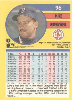 1991 Fleer #96 Mike Greenwell Back