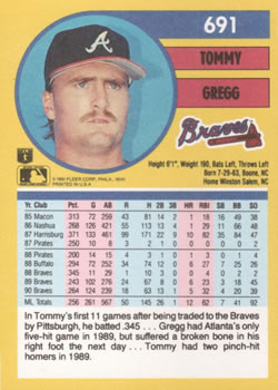 1991 Fleer #691 Tommy Gregg Back