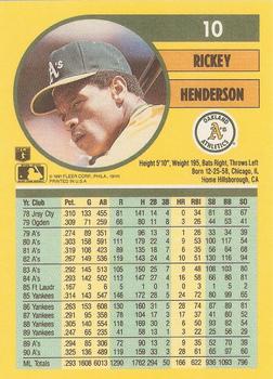 1991 Fleer #10 Rickey Henderson Back