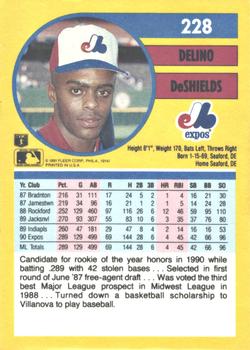 1991 Fleer #228 Delino DeShields Back