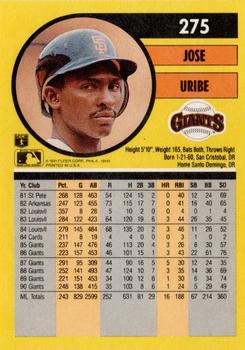 1991 Fleer #275 Jose Uribe Back