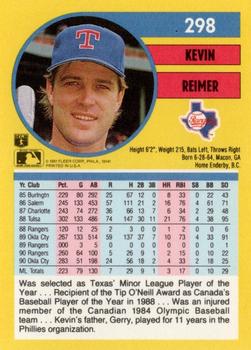 1991 Fleer #298 Kevin Reimer Back