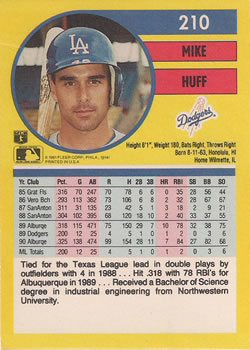 1991 Fleer #210 Mike Huff Back
