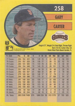 1991 Fleer #258 Gary Carter Back