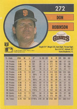1991 Fleer #272 Don Robinson Back