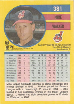 1991 Fleer #381 Mike Walker Back