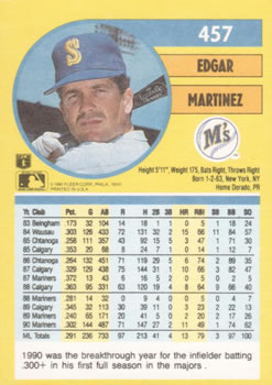 1991 Fleer #457 Edgar Martinez Back