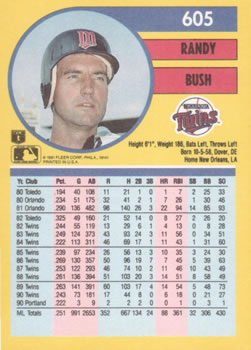 1991 Fleer #605 Randy Bush Back