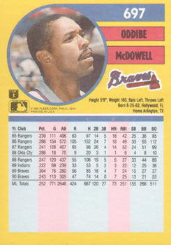 1991 Fleer #697 Oddibe McDowell Back