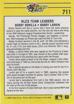 1991 Fleer #711 NLCS Team Leaders (Bobby Bonilla / Barry Larkin) Back