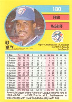 1991 Fleer #180 Fred McGriff Back