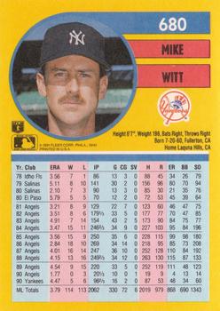 1991 Fleer #680 Mike Witt Back