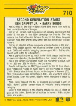 1991 Fleer #710 Second Generation Stars (Ken Griffey, Jr / Barry Bonds) Back