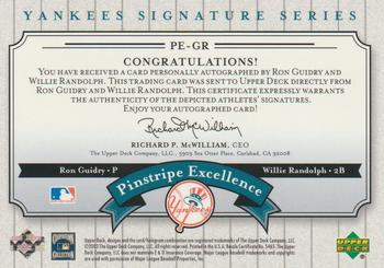 2003 Upper Deck Yankees Signature Series - Pinstripe Excellence Autographs #PE-GR Ron Guidry / Willie Randolph Back