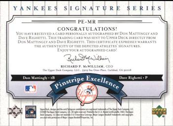 2003 Upper Deck Yankees Signature Series - Pinstripe Excellence Autographs #PE-MR Don Mattingly / Dave Righetti Back