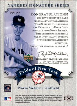 2003 Upper Deck Yankees Signature Series - Pride of New York Autographs #PN-NS Norm Siebern Back