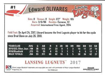 2017 Grandstand Lansing Lugnuts #NNO Edward Olivares Back