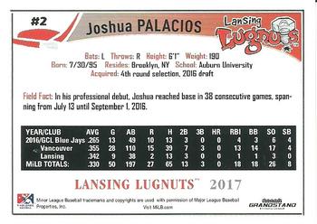 2017 Grandstand Lansing Lugnuts #NNO Joshua Palacios Back