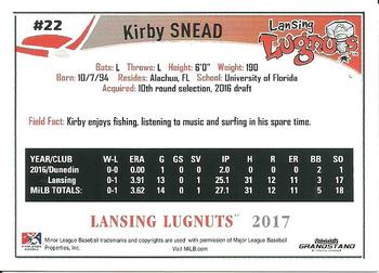 2017 Grandstand Lansing Lugnuts #NNO Kirby Snead Back