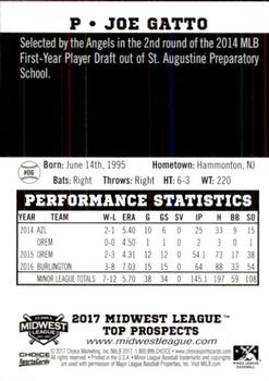 2017 Choice Midwest League Top Prospects #06 Joe Gatto Back