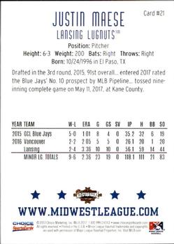 2017 Choice Midwest League All-Stars #21 Justin Maese Back