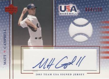 2003 Upper Deck USA Baseball National Team - 2003 Team USA Signed Jerseys Blue Ink #USA J-7 Matt Campbell Front