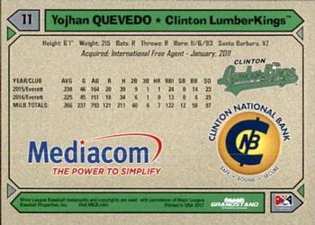 2017 Grandstand Clinton LumberKings #NNO Yojhan Quevedo Back