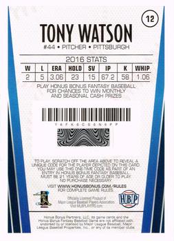 2017 Honus Bonus Fantasy Baseball #12 Tony Watson Back
