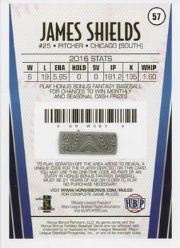 2017 Honus Bonus Fantasy Baseball #57 James Shields Back