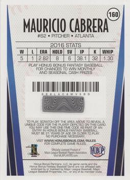 2017 Honus Bonus Fantasy Baseball #160 Mauricio Cabrera Back