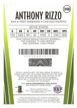 2017 Honus Bonus Fantasy Baseball #348 Anthony Rizzo Back