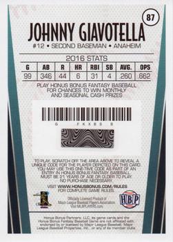 2017 Honus Bonus Fantasy Baseball - Silver Foil #87 Johnny Giavotella Back