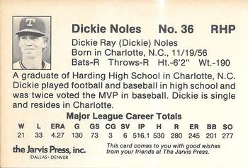 1984 Jarvis Press Texas Rangers #NNO Dickie Noles Back