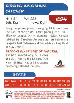 2004 Bazooka - Red Chunks #294 Craig Ansman Back