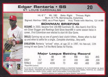 2004 Bowman - 1st Edition #20 Edgar Renteria Back