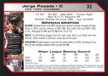 2004 Bowman - 1st Edition #32 Jorge Posada Back