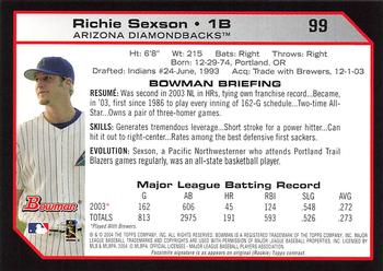 2004 Bowman - 1st Edition #99 Richie Sexson Back
