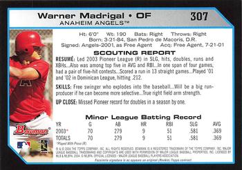 2004 Bowman - 1st Edition #307 Warner Madrigal Back