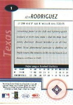 2002 Leaf Certified #1 Alex Rodriguez Back
