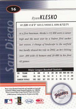 2002 Leaf Certified #16 Ryan Klesko Back