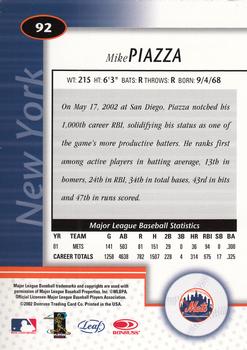 2002 Leaf Certified #92 Mike Piazza Back