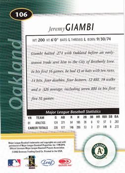 2002 Leaf Certified #106 Jeremy Giambi Back