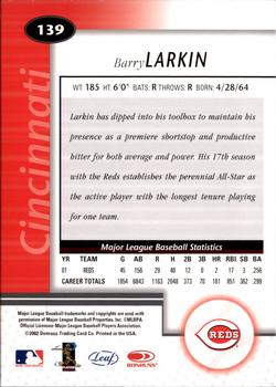 2002 Leaf Certified #139 Barry Larkin Back