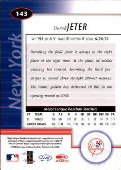 2002 Leaf Certified #143 Derek Jeter Back