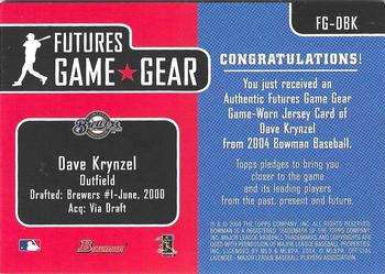 2004 Bowman - Futures Game Gear Jersey Relics #FG-DBK Dave Krynzel Back